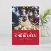 Red Meowy kerstfoto Feestdagenkaart (Staand voorkant)