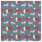 Red Merle Aussie en rode vrachtwagen blauw Stof (Swatch)