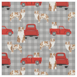 Red Merle Aussie en rode vrachtwagen Stof