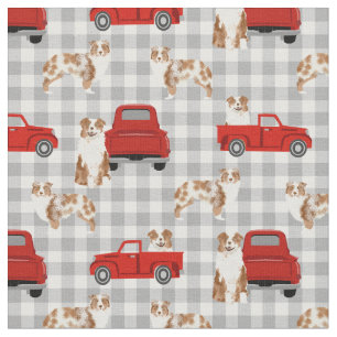 Red Merle Aussie en rode vrachtwagen Stof