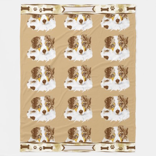 Red Merle Aussie met Tan Leaves cust. fleece deken (Voorkant)