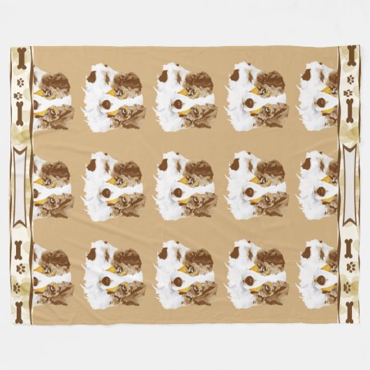 Red Merle Aussie met Tan Leaves cust. fleece deken (Voorkant (Horizontaal))