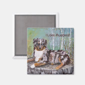 Red Merle Aussie - Mooie bloem Magneet (Voorkant / Achterkant)