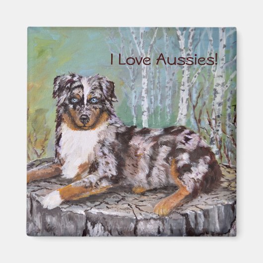 Red Merle Aussie - Mooie bloem Magneet (Voorkant)