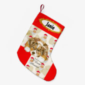 Red Merle Aussie Puppy w/Santa Stocking Kleine Kerstsok (Voorkant (Hangend))