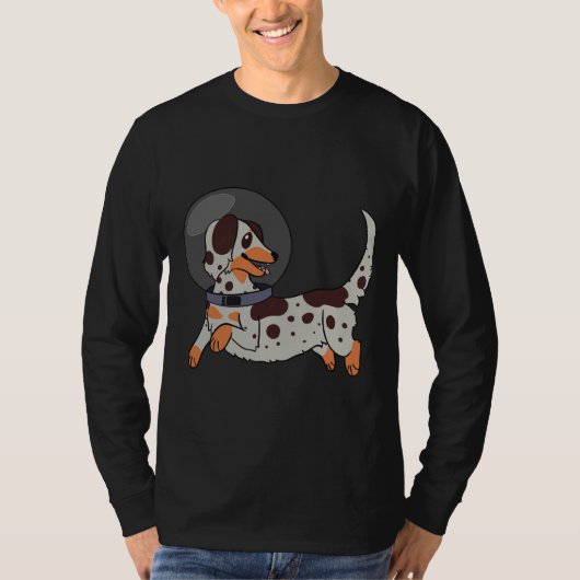 Red Merle Long Haire Dachshund in Space T-shirt (Voorkant)