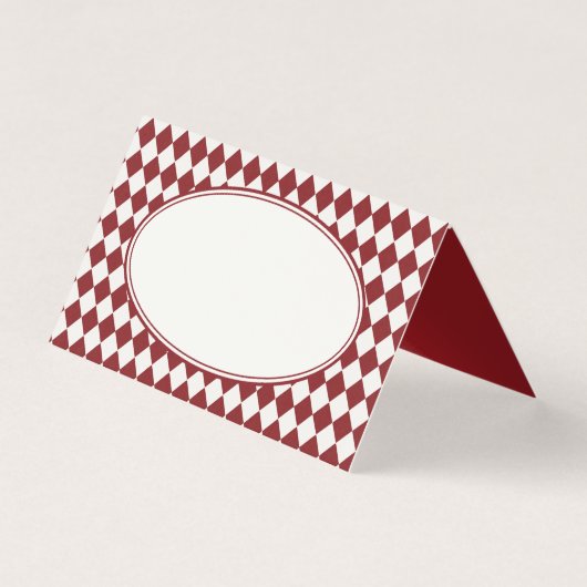 Red Merlot Harlequin Checkered Folded Place Cards Kaart (Voorkant)