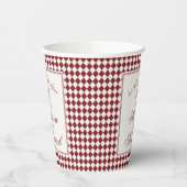 Red Merlot Harlequin Checkered Wedding Papieren Bekers (Links)