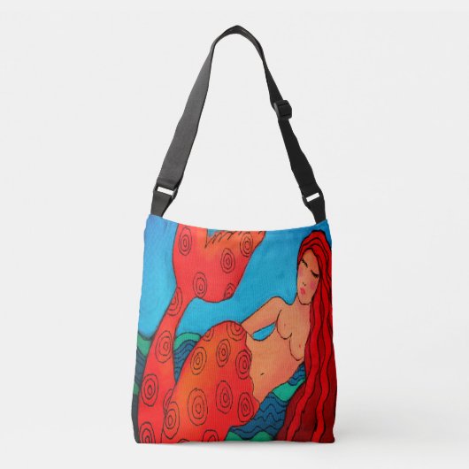 Red Mermaid Abstracte Art Crossbody Tas (Voorkant)