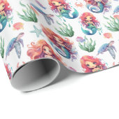 Red Mermaid Birthday Gift Wrap in White Cadeaupapier (Rol Hoek)