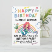 Red Mermaid Birthday Invitation in White Kaart (Staand voorkant)