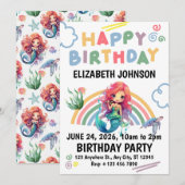 Red Mermaid Birthday Invitation in White Kaart (Voorkant / Achterkant)