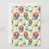 Red Mermaid Birthday Invitation in Yellow Kaart (Achterkant)