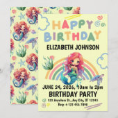 Red Mermaid Birthday Invitation in Yellow Kaart (Voorkant / Achterkant)