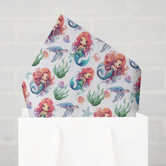 Red Mermaid Birthday Tissue Paper in White Tissuepapier (Cadeauzakje)
