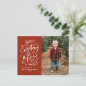 Red Merry Alles en Happy Altijd Foto Feestdagenkaart (Staand voorkant)