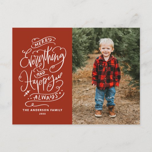Red Merry Alles en Happy Altijd Foto Feestdagenkaart (Voorkant)