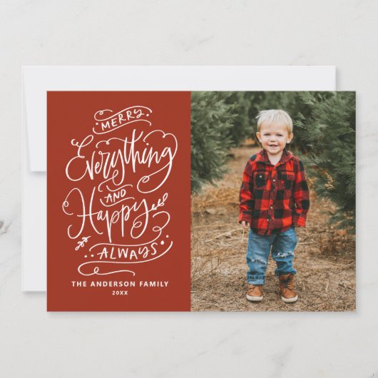 Red Merry Alles en Happy Altijd Foto Feestdagenkaart (Voorkant)