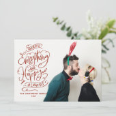 Red Merry Alles en Happy Altijd Foto Feestdagenkaart (Staand voorkant)