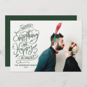 Red Merry Alles en Happy Altijd Photo Holida Feestdagenkaart (Voorkant / Achterkant)