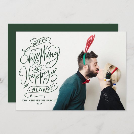 Red Merry Alles en Happy Altijd Photo Holida Feestdagenkaart (Voorkant / Achterkant)