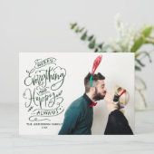 Red Merry Alles en Happy Altijd Photo Holida Feestdagenkaart (Staand voorkant)