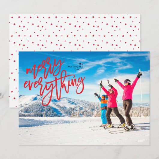 Red Merry Alles Kerstfeestdag Fotokaart Feestdagenkaart (Voorkant / Achterkant)