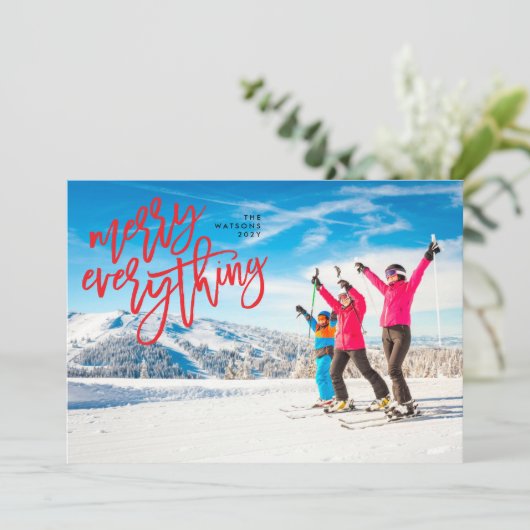 Red Merry Alles Kerstfeestdag Fotokaart Feestdagenkaart (Staand voorkant)