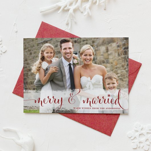 Red Merry and Married Script Kerstfoto Feestdagenkaart