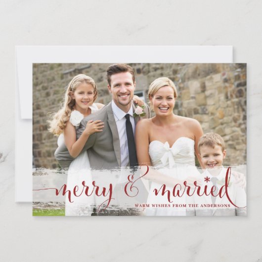 Red Merry and Married Script Kerstfoto Feestdagenkaart (Voorkant)