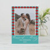 Red Merry and Married Wedding Christmas Bedankkaart (Staand voorkant)