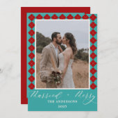 Red Merry and Married Wedding Christmas Bedankkaart (Voorkant / Achterkant)