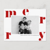 Red MERRY Bold Typografie Moderne Foto Kerstmis Feestdagenkaart (Voorkant)
