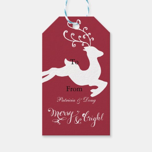 Red Merry Bright Christmas Reindeer Cadeaulabel (Voorkant)