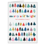 Red Merry & Bright Colorful Trees Holiday Card (Voorkant)