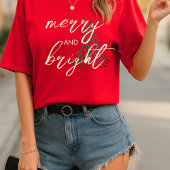 Red Merry & Bright Scripted Christmas Tree  T-shirt