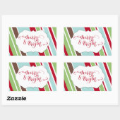 Red Merry & Bright Typografie met diagonale strepe Rechthoekige Sticker (Vel)
