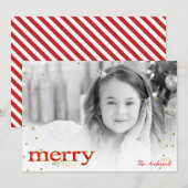 Red Merry & Bright White Gold Holiday Foto Feestdagenkaart (Voorkant / Achterkant)