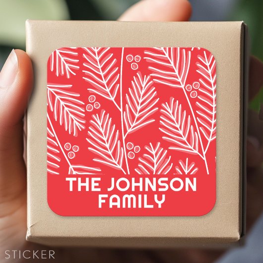 Red Merry Calligrafie dentakken wit type Vierkante Sticker