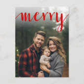 Red Merry Calligraphy - vertical Photo white type Feestdagenkaart (Voorkant)
