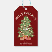 Red Merry Catnaps! Schattigee kat in de kerstboom Cadeaulabel (Achterkant)