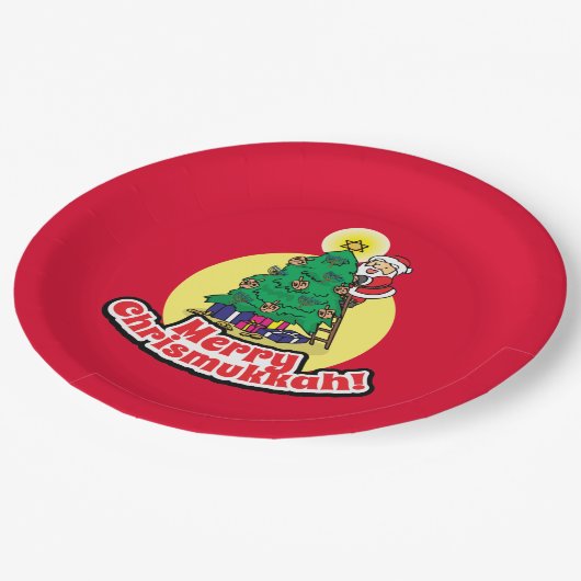 Red Merry Chrismukkah met Santa Papieren Bordje (Gekanteld)