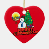 Red Merry Chrismukkah met Snowman en Menorah Keramisch Ornament (Achterkant)