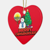 Red Merry Chrismukkah met Snowman en Menorah Keramisch Ornament (Links)