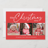 Red Merry Christmas 2025 Fotocollage Typografie Feestdagenkaart (Voorkant)