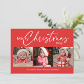 Red Merry Christmas 2025 Fotocollage Typografie Feestdagenkaart (Staand voorkant)