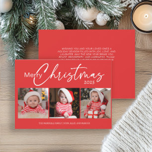 Red Merry Christmas 2025 Fotocollage Typografie Feestdagenkaart
