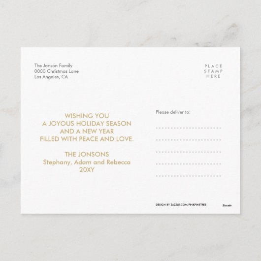 Red Merry Christmas 3 Photo Modern Postcard Feestdagenkaart (Achterkant)