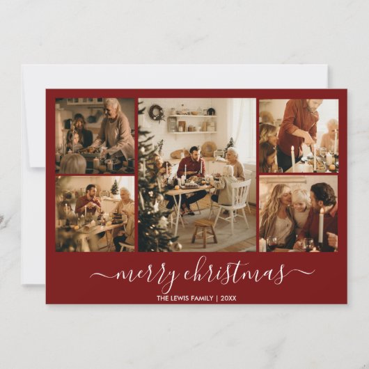Red Merry Christmas 5-foto vakantie Kaart (Voorkant)