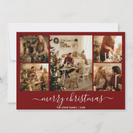 Red Merry Christmas 5-foto vakantie Kaart